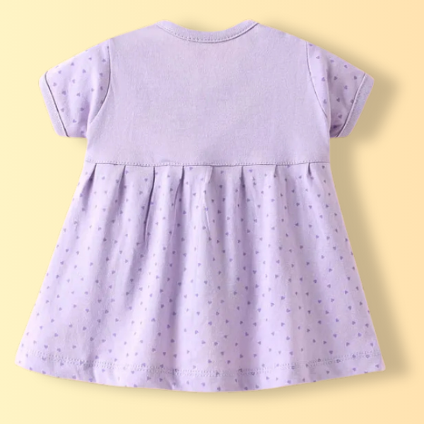 Single Jersey Knit Half Sleeves Front Open Frock with Animal & Heart Print - Purple