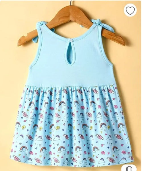 CUCUMBER Sinker Knit Sleeveless Unicorn Printed Frock - Sky Blue